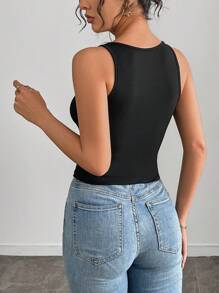 SHEIN Unity Camiseta sin tirantes con decoración floral versátil para mujeres, primavera/verano - Negro - Ver 2