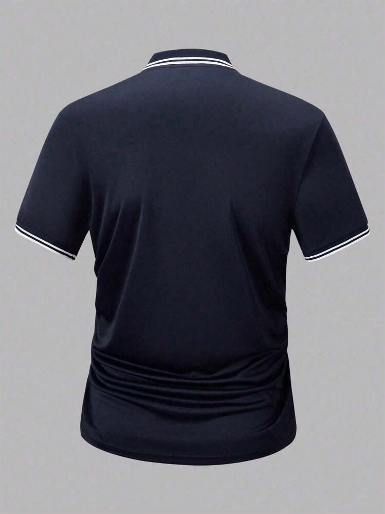 Manfinity Dauomo 大码男式休闲撞色边饰短袖 Polo 衫 - 藏蓝色 - 查看 2
