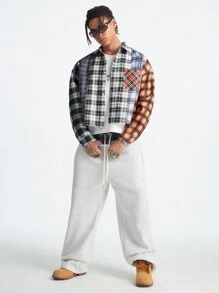 Manfinity RebelGame 男士拼布宽松梭织长袖格子衬衫 - 彩色 - 查看 5