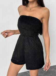 Chiquease Women's Comfortable Furry Tube Top Sexy Romper For Party, Holiday, Home Wear