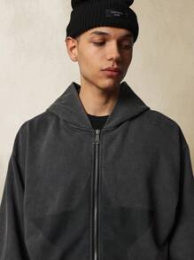 SUMWON Full Zip Oversized Hoodie Streetwear Loose Fit Winter Fall Casual Athletic Gym Workout Loungewear Raw Edge Washed Fleece Sweatshirt - Grey - View 5