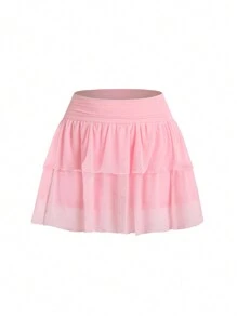Celure Plus Size Mesh Knit Tulle Layered Tutu Skirt - Pink - View 3