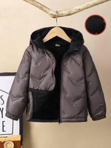 SHEIN 1pc Young Boy Casual Solid Color Hooded Quilted Padded Coat, Suitable For Commuting, School, Daily Leisure, Sports, Fall/Winter Season