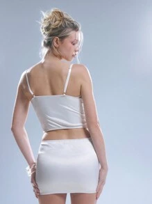 MUSERA Chân váy ngắn corset bằng satin phối ren tương phản, thích hợp cho sinh nhật, phong cách Y2K, mùa hè, kỳ nghỉ, lễ hội, tiệc tùng thanh lịch. - trắng - Xem 3