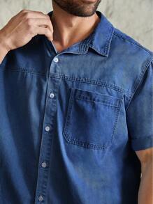 Manfinity VCAY Plus Size Men's Washed Casual Fashion Short Sleeve Denim Shirt