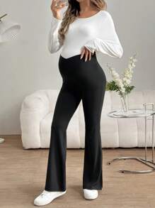 SHEIN Leggings largos de punto casuales de uso diario para embarazadas