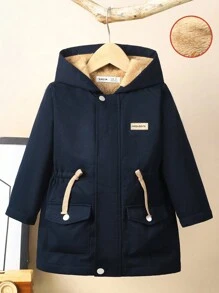 SHEIN 男童休闲连帽拉链防风外套，加厚保暖舒适，适合日常穿着，秋冬季开学季必备 - 藏蓝色 - 查看 6