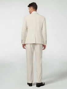 Manfinity VCAY 男士青果領西裝外套和西裝褲套裝帶馬甲 - 米色 - 查看 3
