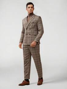 Manfinity VCAY Men Plaid Print Double Breasted Blazer