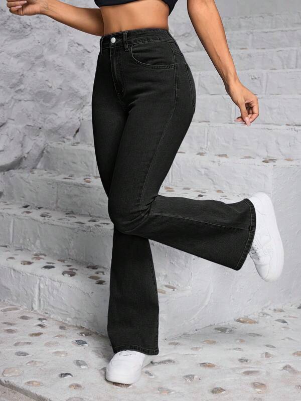 SHEIN PETITE Casual Versatile Simple Fitted Flare Leg Jeans