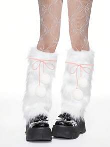 ROMWE Kawaii 1 Cặp Vớ Giữ Nhiệt Bằng Vải Nhung + 1 Cặp Vớ Lưới Trang Trí Nơ, Bộ Quần Legging Co Giãn Ôm Sát Và Vớ Giữ Nhiệt Nhiều Lớp, Bộ Trang Phục Thời Trang Y2K 2 Món Phong Cách Ba Lê - Nhiều màu - Xem 1