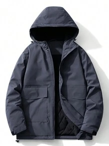 Manfinity Sport Corelite 男士休闲纯色抽绳连帽运动夹克，冬季