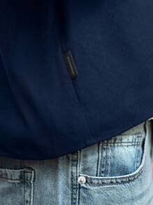 Manfinity VCAY Men's Casual Loose Woven Breathable Short Sleeve Shirt, Suitable For Young People - Navy Blue - View 6