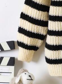 Young Boy Snap Front Long Sleeve Striped Simple Hooded Sweatshirt