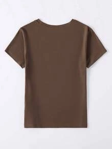 Selamara Giraffe Print Short Sleeve T-Shirt With Eyelashes For Casual Outfits For Clothes Graphic Cheetah Print Tees Women Tops For Summer And Spring - Khaki - View 2