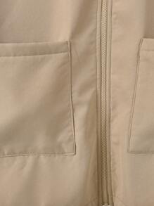 SHEIN Leap Crew Áo khoác dài vừa phải có mũ trùm đầu, khóa kéo, màu kaki, dành cho bé trai tuổi teen, lót giữ nhiệt ấm áp, chống gió, đa năng cho mọi hoạt động hàng ngày, ngoài trời, đi học, thu/đông - Màu Khaki - Xem 3