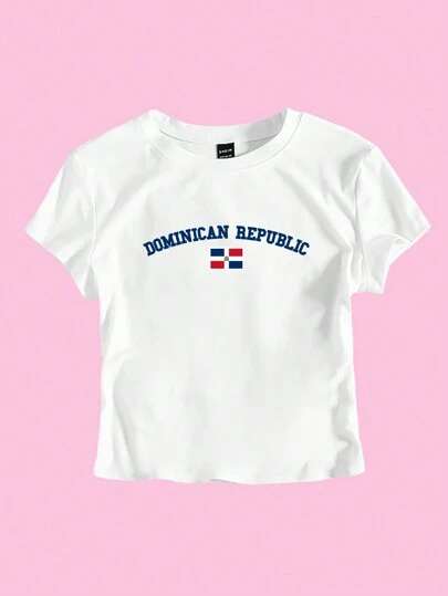 SHEIN Unity 女式字母印花圆领短袖休闲T恤图案T恤女式上衣