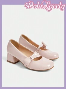 Dola Lovely 圆头低鞋面蝴蝶结粗跟高跟鞋，时尚女士高跟鞋
