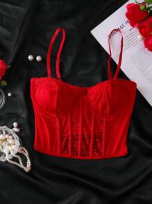 优雅纯色蕾丝拼布紧身胸衣内衣