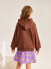 Tween Girls Graphic Print Long Sleeve Hoodie Sweatshirt And Ruffle Hem Mini Skirt 2 Pieces Set, Casual, Autumn/Winter - Multicolor - View 2
