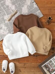 SHEIN 3pcs/Set Baby Boys' Casual Soft Knit Solid Crew Neck Thick Sweatshirts, New York, California, Los Angeles, Suitable For Autumn/Winter