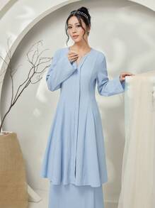 Graceveil Baju Kebaya 纯色 V 领长袖衬衫和长裙波西米亚风服装朴素