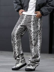 Manfinity Homme Men's Snakeskin Print Loose Wide-Leg Jeans - Grey - View 8
