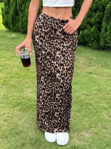 SHEIN EZwear 女士针织豹纹紧身及膝裙