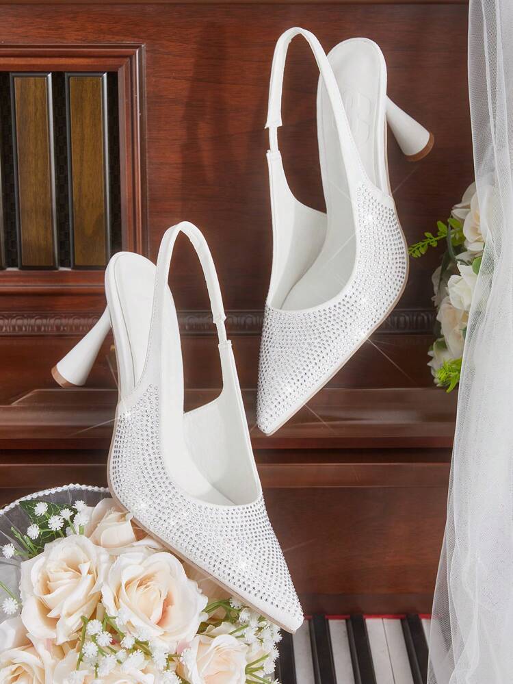 CUCCOO HITCHD Zapatos de tacón alto de satén blanco con cristales para mujer, elegantes para ir al trabajo, citas, bodas, oficina y ocasiones formales