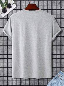 Manfinity Homme 男士休闲圆领短袖卡通猫印花T恤 - 淺灰色 - 查看 2