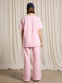 AiiRZ Oversized Split Longline Graphic T-Shirt With Wide Leg Trousers Set