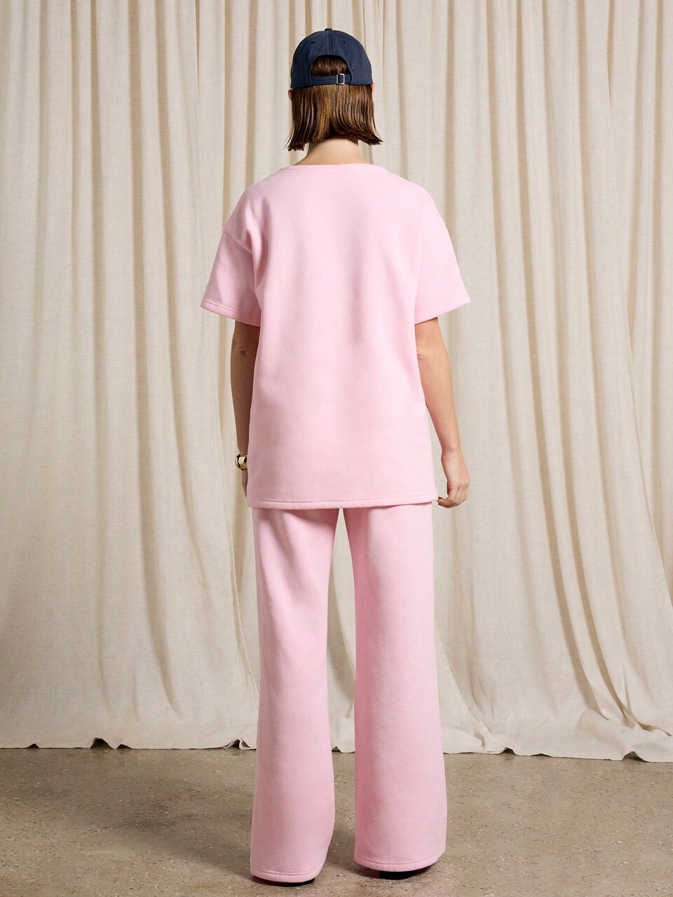 Oversized Split Longline Graphic T-Shirt With Wide Leg Trousers Set