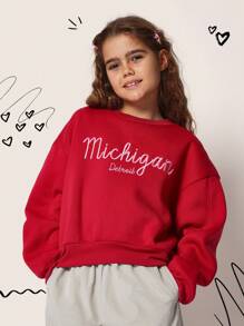 SUMWON Michigan Detroit Collegiate Sweatshirt Varsity Style Letter Script Embroidered Pullover School Spirit Fall Winter Apparel Christmas Gift - Red - View 1