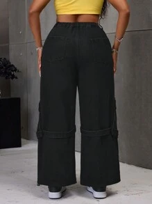 SHEIN SXY Plus Size Solid Color Front Button Pocket Simple Design Jeans, Casual Everyday Wear - Blue - View 6
