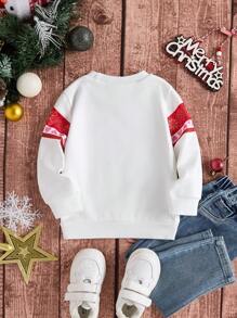 SHEIN Baby Boy Crew Neck Long Sleeve Knit Sweatshirt With Heart Print, Fuzzy Sleeves, Autumn/Winter (Sold Separately, 3 Pieces) - White - View 2