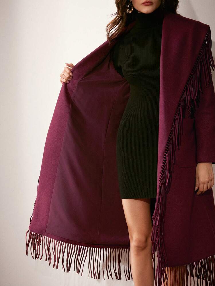 Women's Tassel Decoration Big Lapel Ancola Red Overcoat, New Year's Women