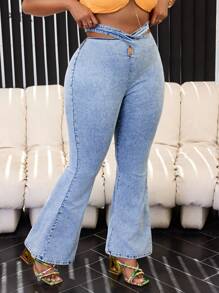 SHEIN SXY Große Größen Jeans mit Lochdesign, minimalistisches Design, Lässig Alltags Tragen - Blau - Übersicht 6