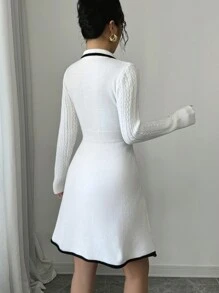 Elenzga 女式高腰 A 字形拼色边饰毛衣连衣裙