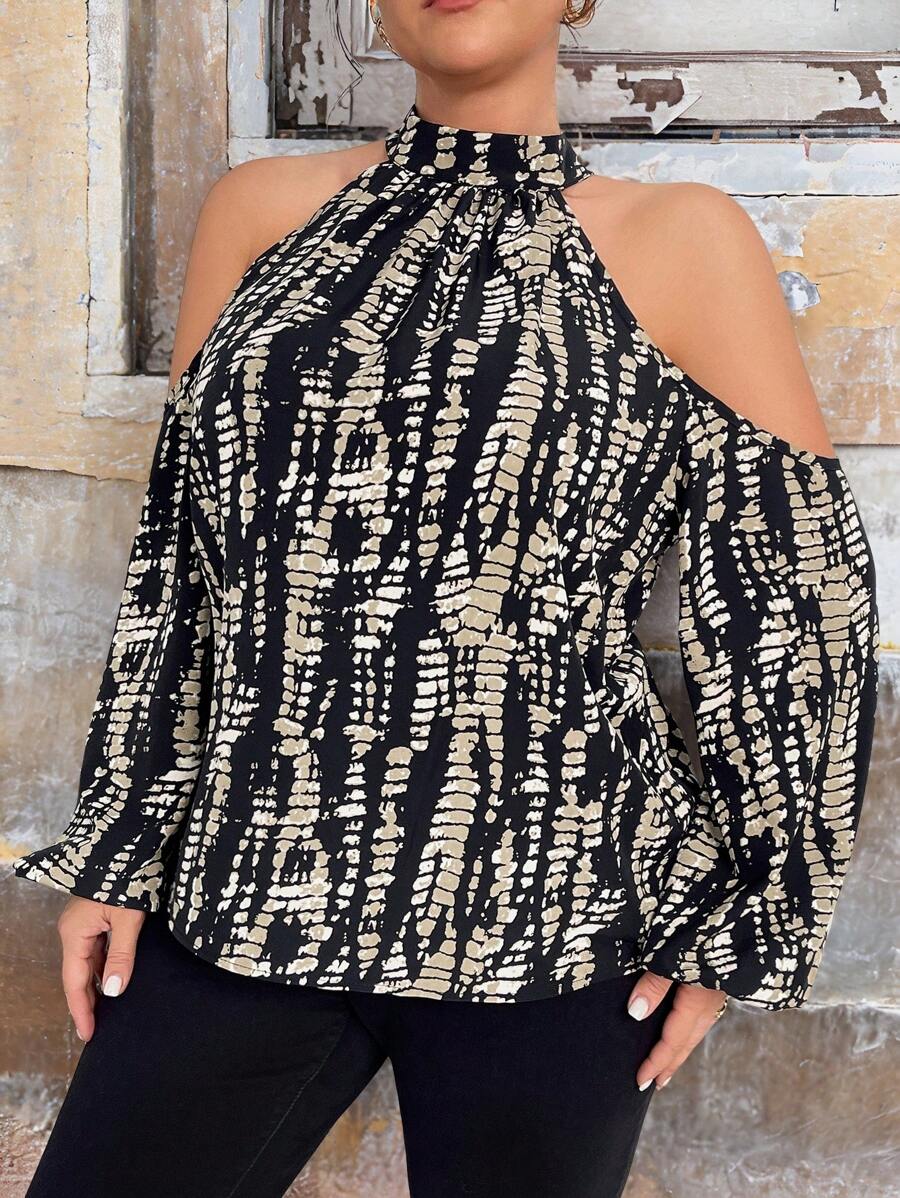 Calvaya 女士露肩花卉印花宽松休闲衬衫 - 彩色 - 查看 1