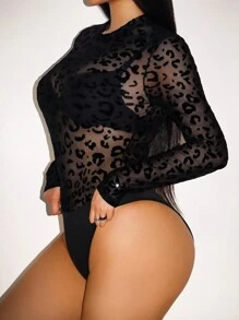 Zolique 豹纹网纱连体衣（不含内衣）新年性感夜店假日派对女装