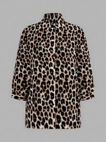 SHEIN LUNE Set de 3 piezas: Camisa, top y leggings con estampado de leopardo para otoño-invierno 2024, de estilo casual - Multicolor - Ver 6