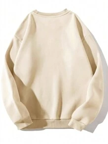 女士聖誕樹和字母印花休閒簡約圓領羊毛衫 - 杏色 - 查看 2