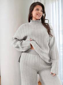 EURMUSE SUÉTER INFORMAL DE CUELLO ALTO TALLA GRANDE - Gris Claro - Ver 6