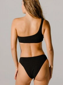 Aralina Asymmetric Black One-Shoulder Rouched And Textured Bikini Set With Swim Bag Summer - Black - View 2