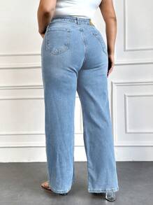 EURMUSE Plus Size  Women's Loose Fit Jeans With Regular Waistline - Dusty Blue - View 2