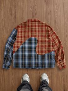 Manfinity VCAY 男士编织时尚休闲年轻格子拼布长袖衬衫