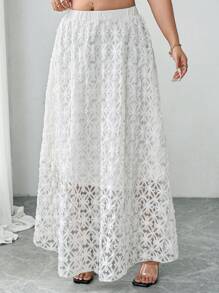 Flirla 大码女式浪漫3D刺绣蕾丝长裙 - 杏色 - 查看 4