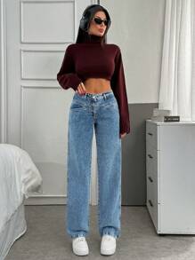 EURMUSE Jeans droits minimalistes délavés décontractés