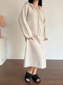 DAZY 针织连帽宽松休闲连衣裙秋冬睡衣