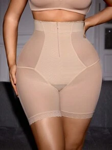 一件女式纯色前拉链收腰修身裤，休闲简约设计 - 杏色 - 查看 7